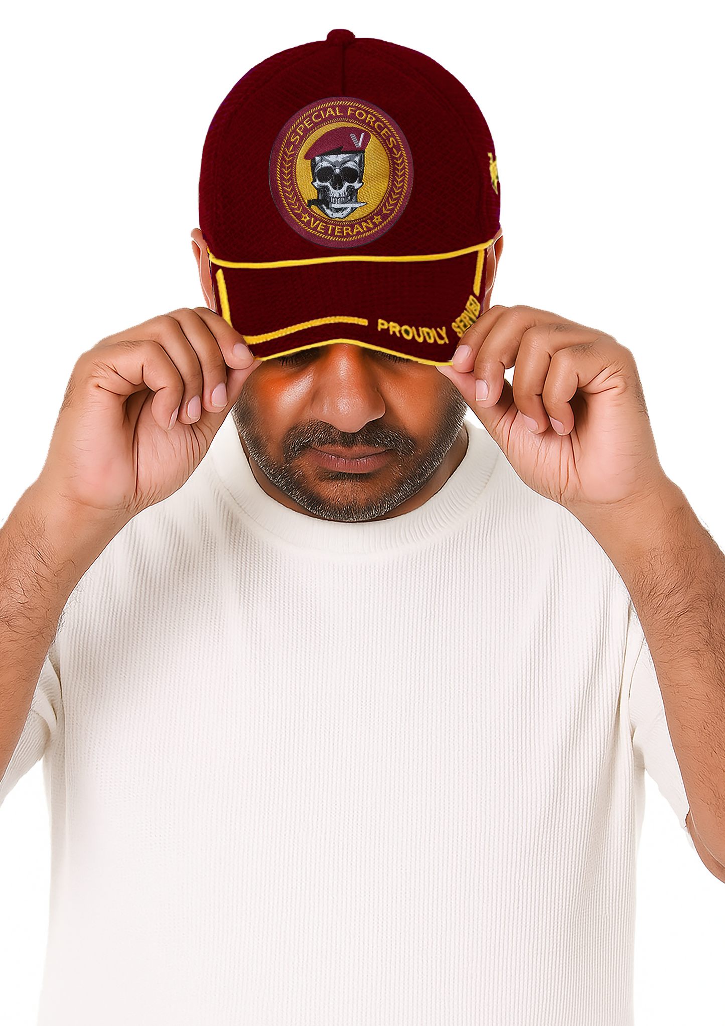 Premium Baseball Cap for the Veterans of Special Forces (Maroon, Proudly Served)