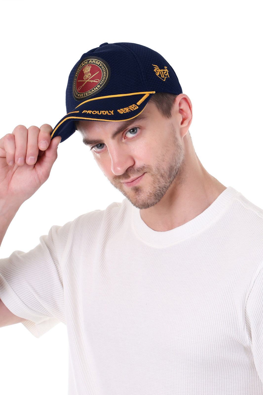 INDIAN ARMED FORCES BASEBALL CAP (PROUDLY SERVED, BLUE)