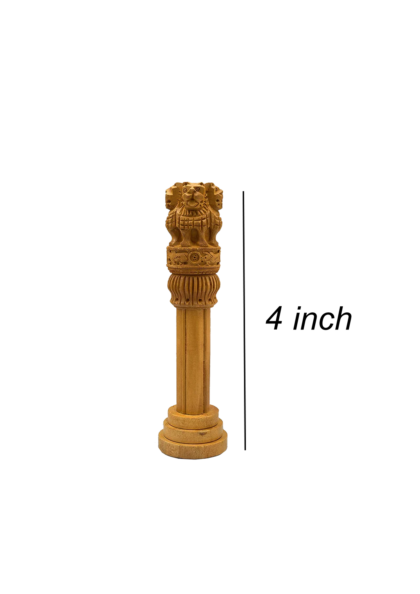 Hand-Carved Wooden Ashoka Stambh - Indian National Emblem Showpiece (4")