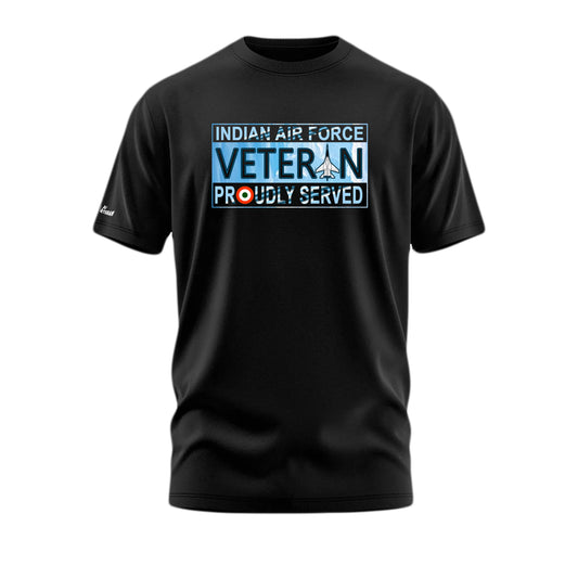 Indian Air Force Veteran T-Shirt – “Proudly Served” Edition (Black)