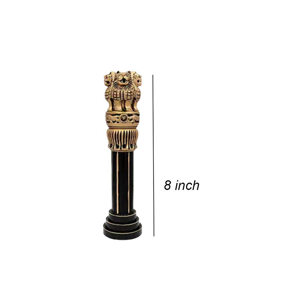 BLACK AND GOLD BRASS POLISHED WOODEN ASHOKA STAMBH 8"