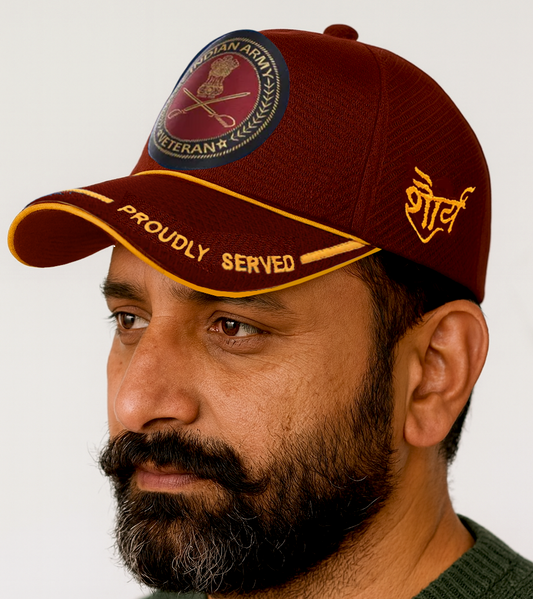 Indian Army-Proudly Served (Maroon) Veterans Baseball Cap