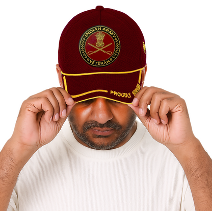 Indian Army-Proudly Served (Maroon) Veterans Baseball Cap