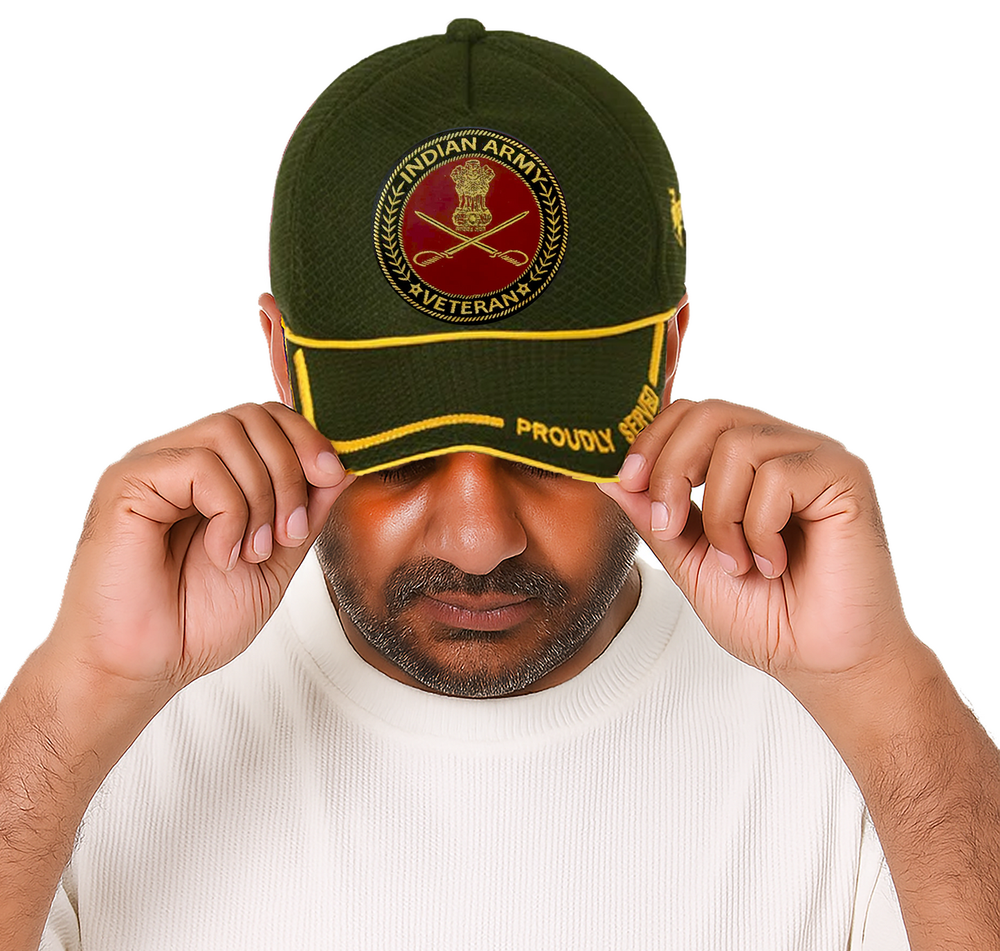 Indian Army-Proudly Served (Olive Green) Veterans Baseball Cap