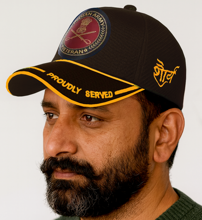 Indian Army-Proudly Served (Black) Veterans Baseball Cap