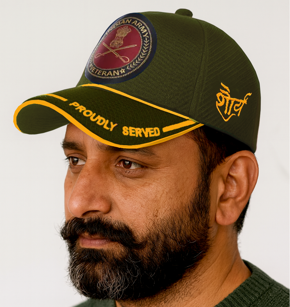 Indian Army-Proudly Served (Olive Green) Veterans Baseball Cap