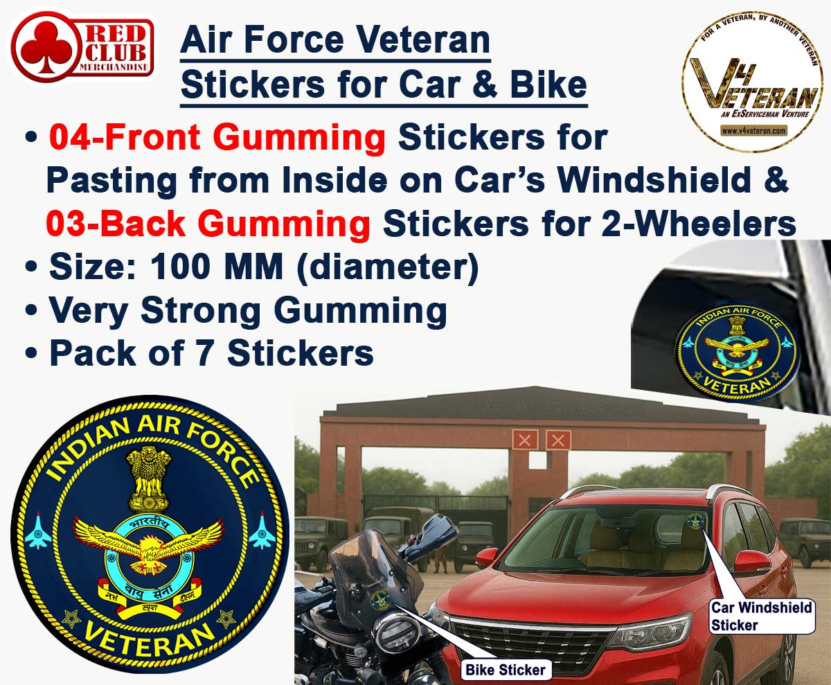 Air Force Veteran Car & Bike Stickers – 4 Inside Glass for Cars + 3 Back Gumming for 2-Wheelers (7 pcs)