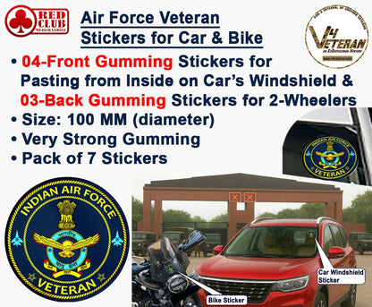 Air Force Veteran Car & Bike Stickers – 4 Inside Glass for Cars + 3 Back Gumming for 2-Wheelers (7 pcs)