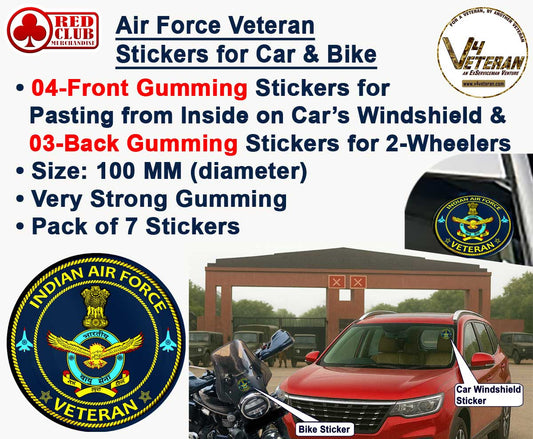 Air Force Veteran Car & Bike Stickers – 4 Inside Glass for Cars + 3 Back Gumming for 2-Wheelers (7 pcs)
