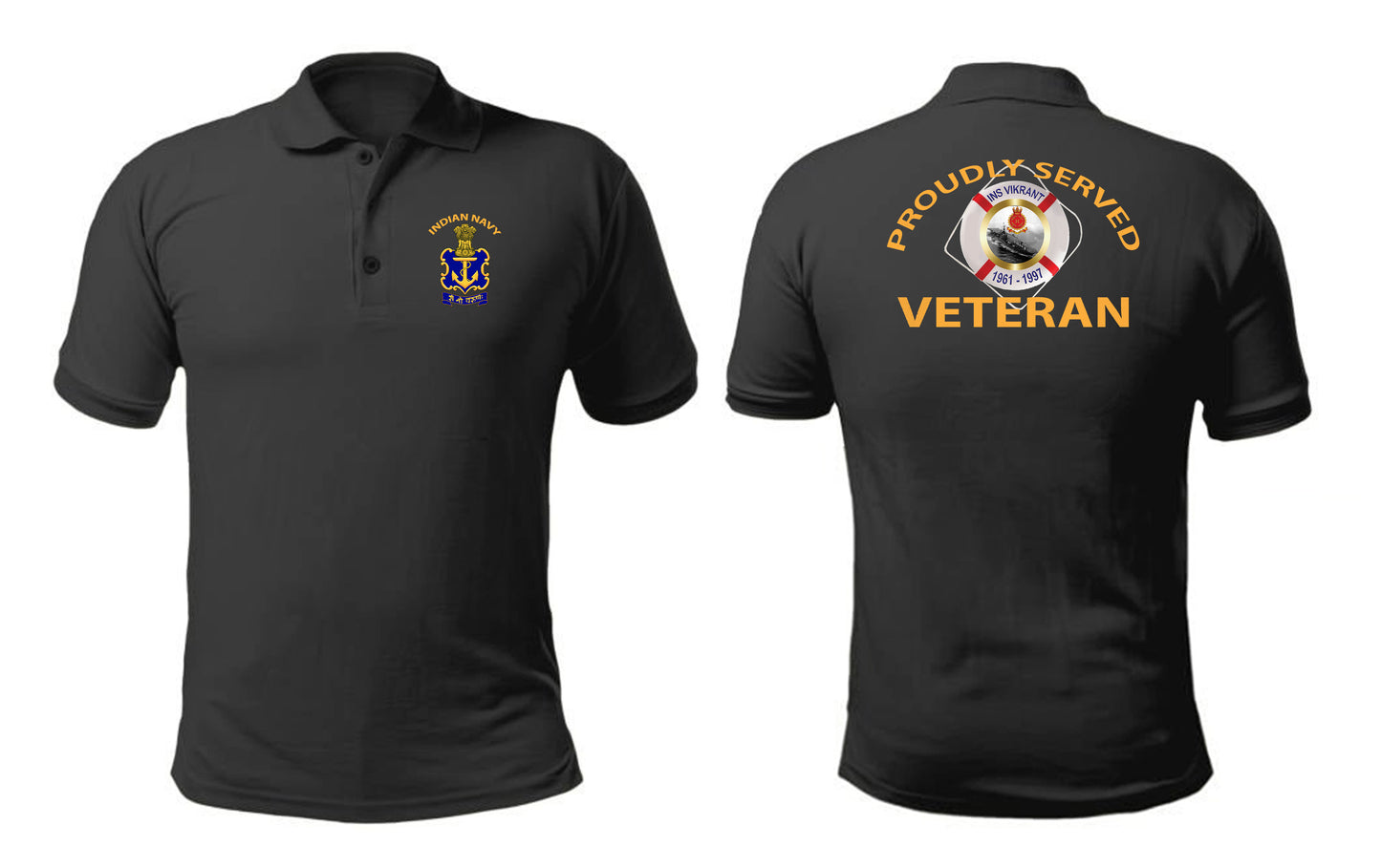 T-Shirts for Indian Navy Veterans (Dri-Fit Polo, Vikrant, Black)