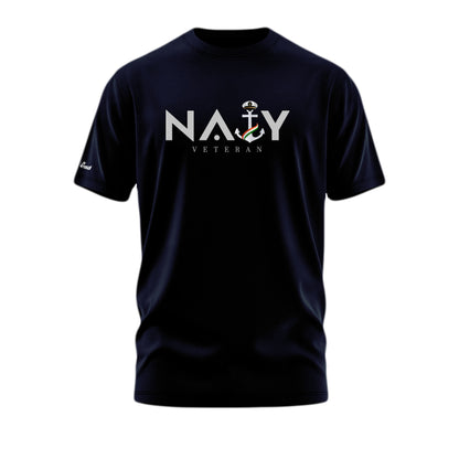 Navy Veteran Anchor Emblem T-Shirt – Black Round Neck