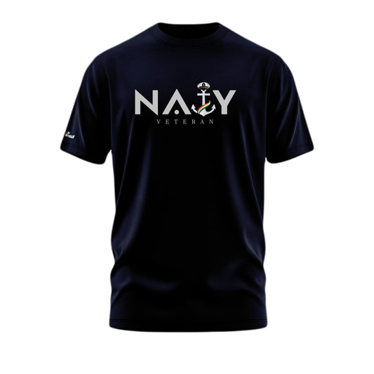 Navy Veteran Anchor Emblem T-Shirt – Black Round Neck