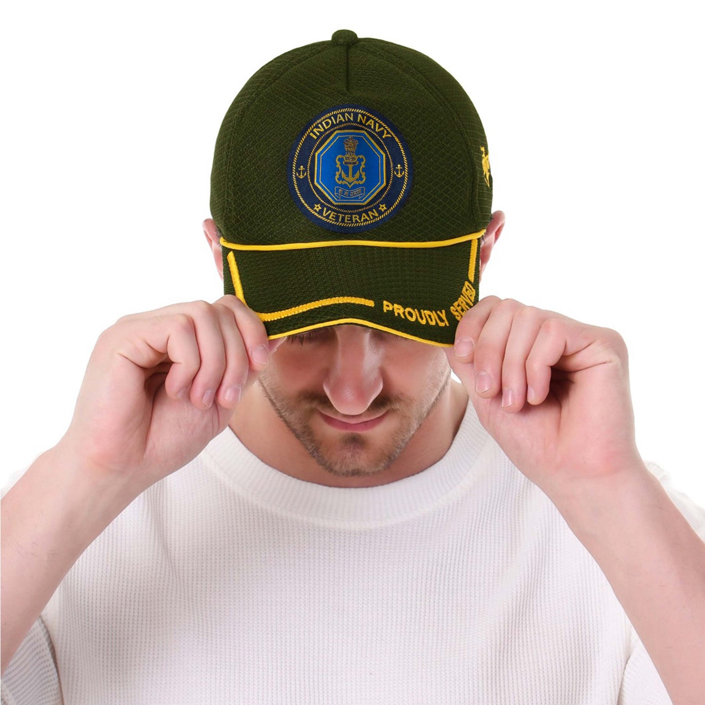 Indian Navy (Olive Green, Proudly Served) Baseball Cap for Veterans00000