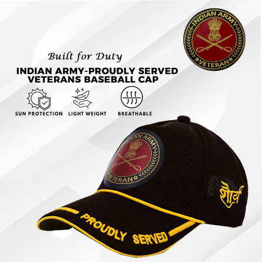 Indian Army-Proudly Served (Black) Veterans Baseball Cap