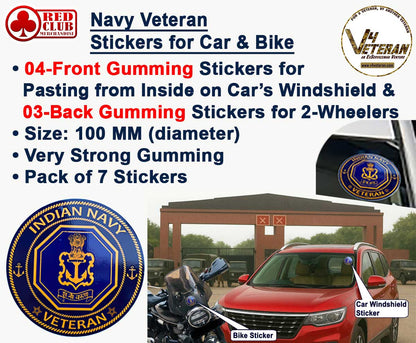 Navy Veteran Car & Bike Stickers – 4 Inside Glass for Cars + 3 Back Gumming for 2-Wheelers (7 pcs)