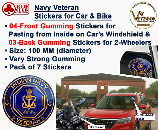 Navy Veteran Car & Bike Stickers – 4 Inside Glass for Cars + 3 Back Gumming for 2-Wheelers (7 pcs)