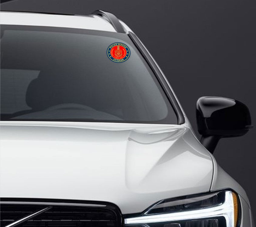 Police Service Veteran Car & Bike Stickers – 4 Inside Glass for Cars + 3 Back Gumming for 2-Wheelers (7 pcs)