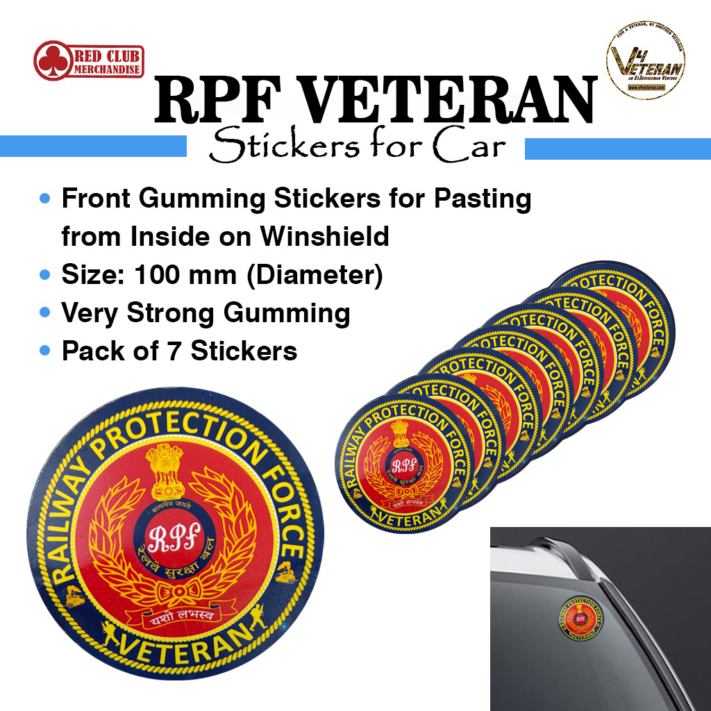 RPF Veteran Windshield Front Gumming Vinyl Stickers/Decals for Inside Pasting (Pack of 7)