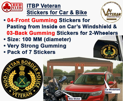 ITBP Veteran Car & Bike Stickers – 4 Inside Glass for Cars + 3 Back Gumming for 2-Wheelers (7 pcs)
