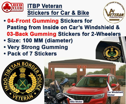 ITBP Veteran Car & Bike Stickers – 4 Inside Glass for Cars + 3 Back Gumming for 2-Wheelers (7 pcs)