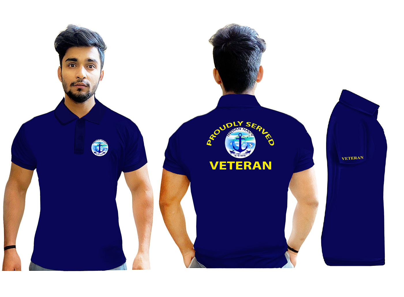 T-Shirts for Indian Navy Veterans (Dri-Fit Polo, Anchor, Dark Blue)