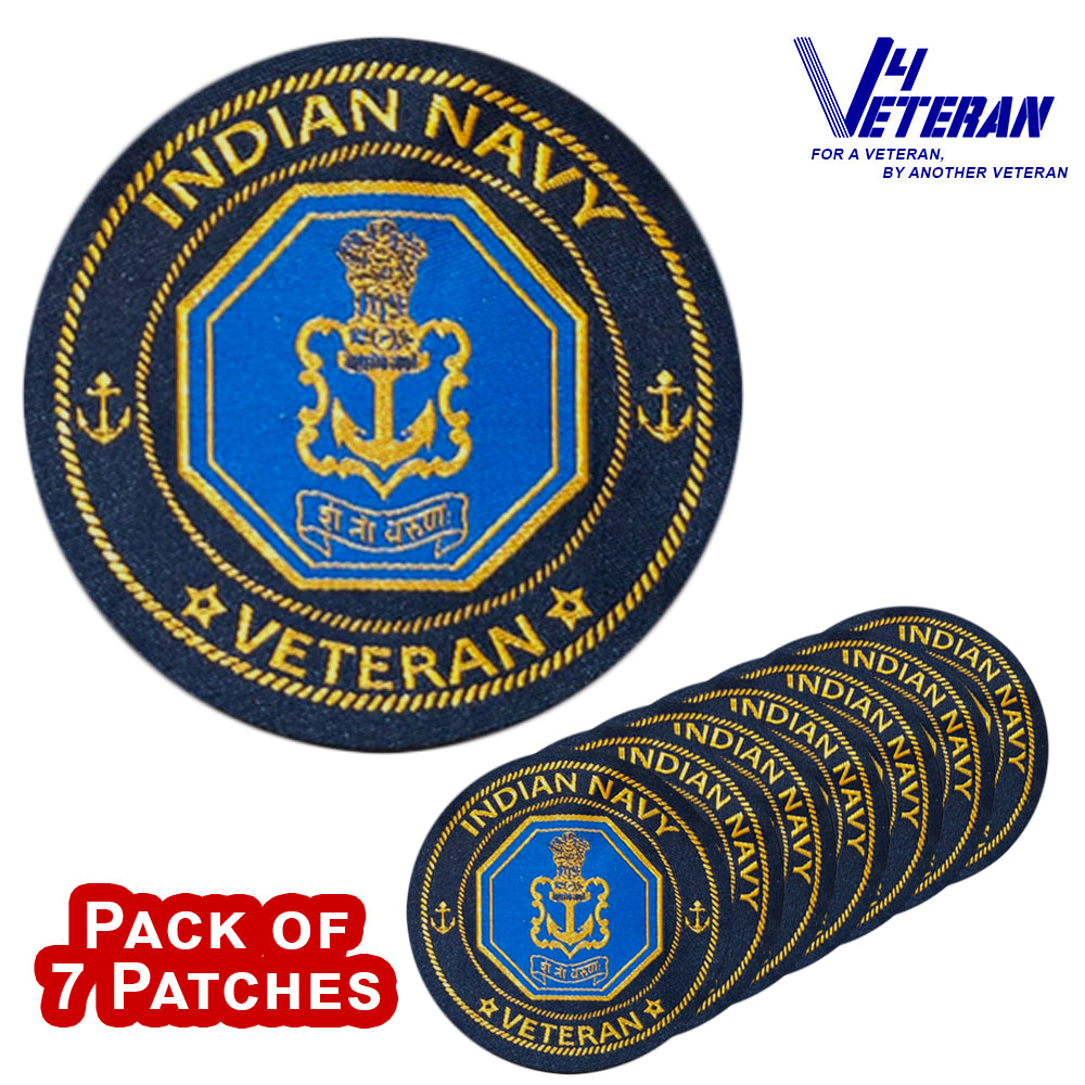 Indian Navy Veteran Iron-On Woven/ Embroidered Patches (DIY) for T-Shirts, Bags, Tracksuits & Waistcoats (Pack of 7)
