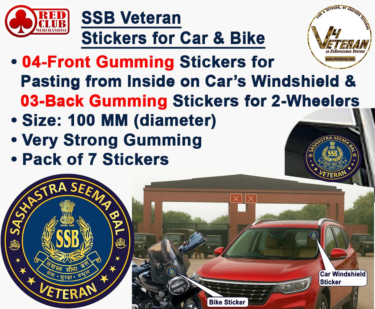 SSB Veteran Car & Bike Stickers – 4 Inside Glass for Cars + 3 Back Gumming for 2-Wheelers (7 pcs)