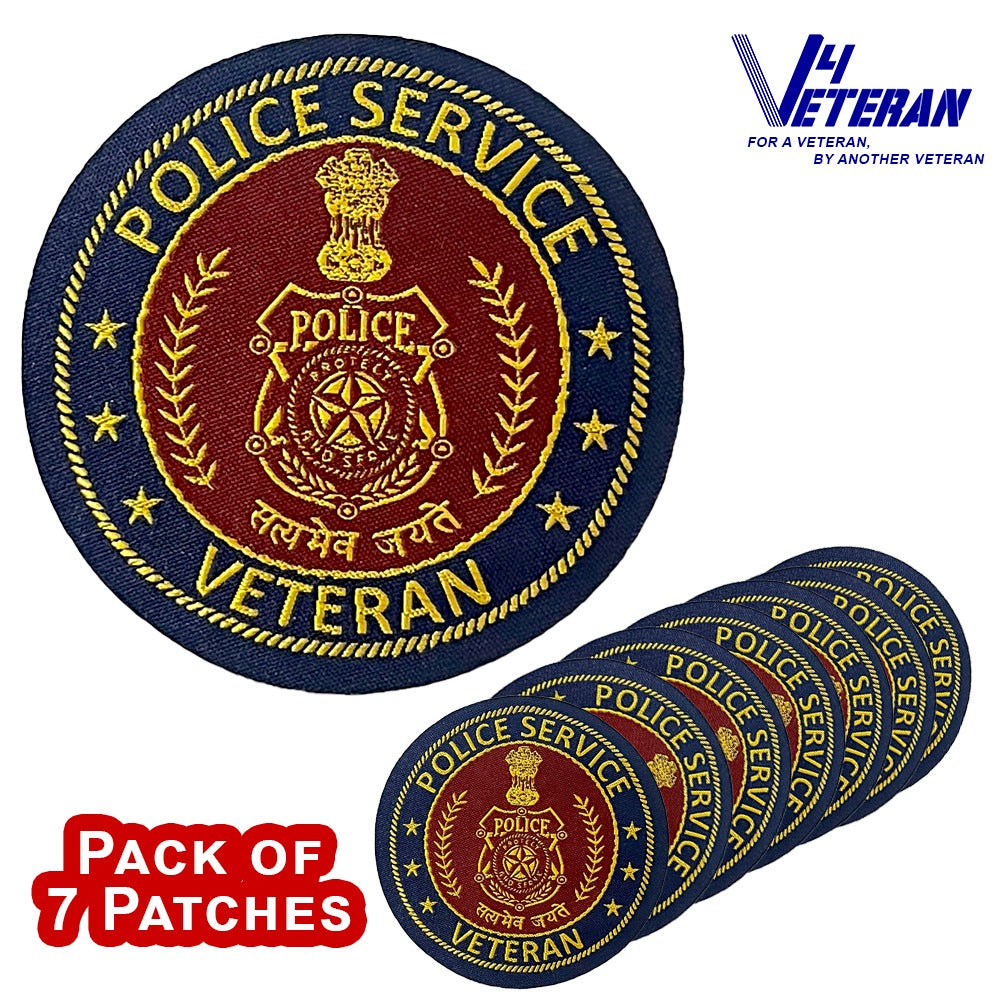 Police Service Veteran Iron-On Woven/ Embroidered Patches (DIY) for T-Shirts, Bags, Tracksuits & Waistcoats (Pack of 7)