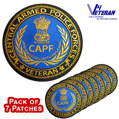 CAPF Veteran Iron-On Woven/ Embroidered Patches (DIY) for T-Shirts, Bags, Tracksuits & Waistcoats (Pack of 7)
