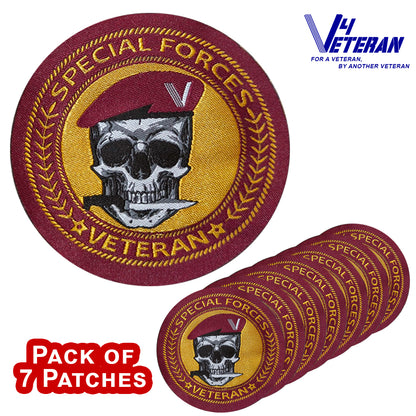Special Forces Veteran Iron-On Woven/ Embroidered Patches (DIY) for T-Shirts, Bags, Tracksuits & Waistcoats (Pack of 7)