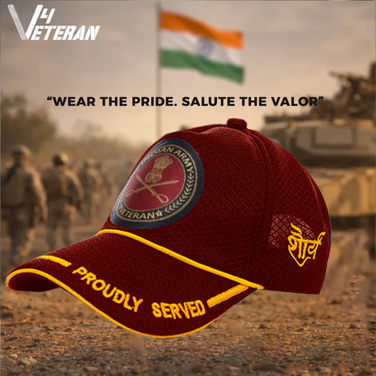 Indian Army-Proudly Served (Maroon) Veterans Baseball Cap