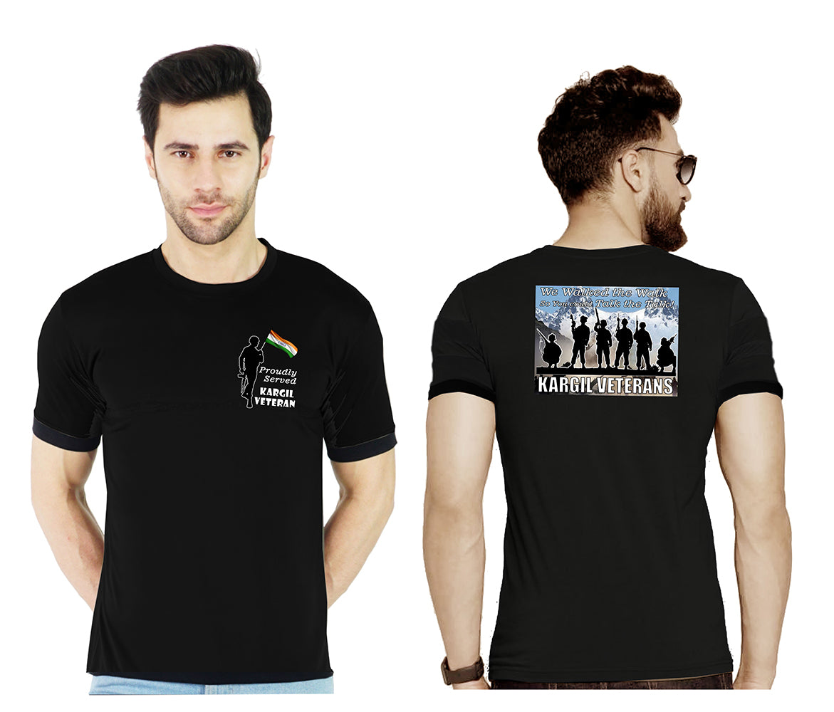 T-Shirts for Indian Army Veterans (Cotton Round Neck, Kargil Veteran, Black)
