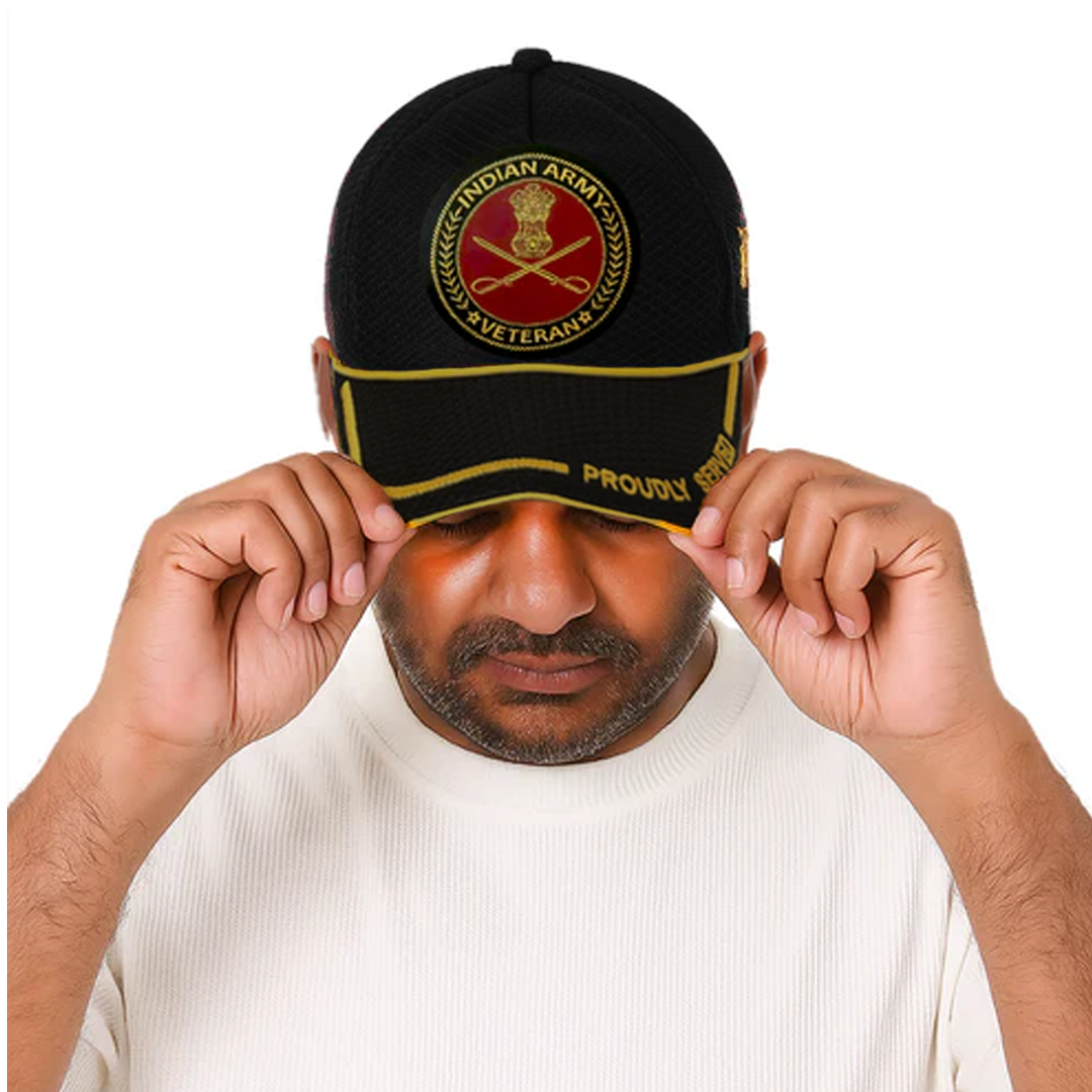 Indian Army-Proudly Served (Black) Veterans Baseball Cap