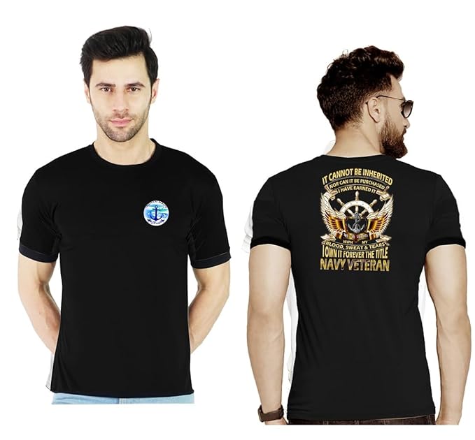 T-Shirts for Indian Navy (Cotton Round Neck, Earned Title, Black)