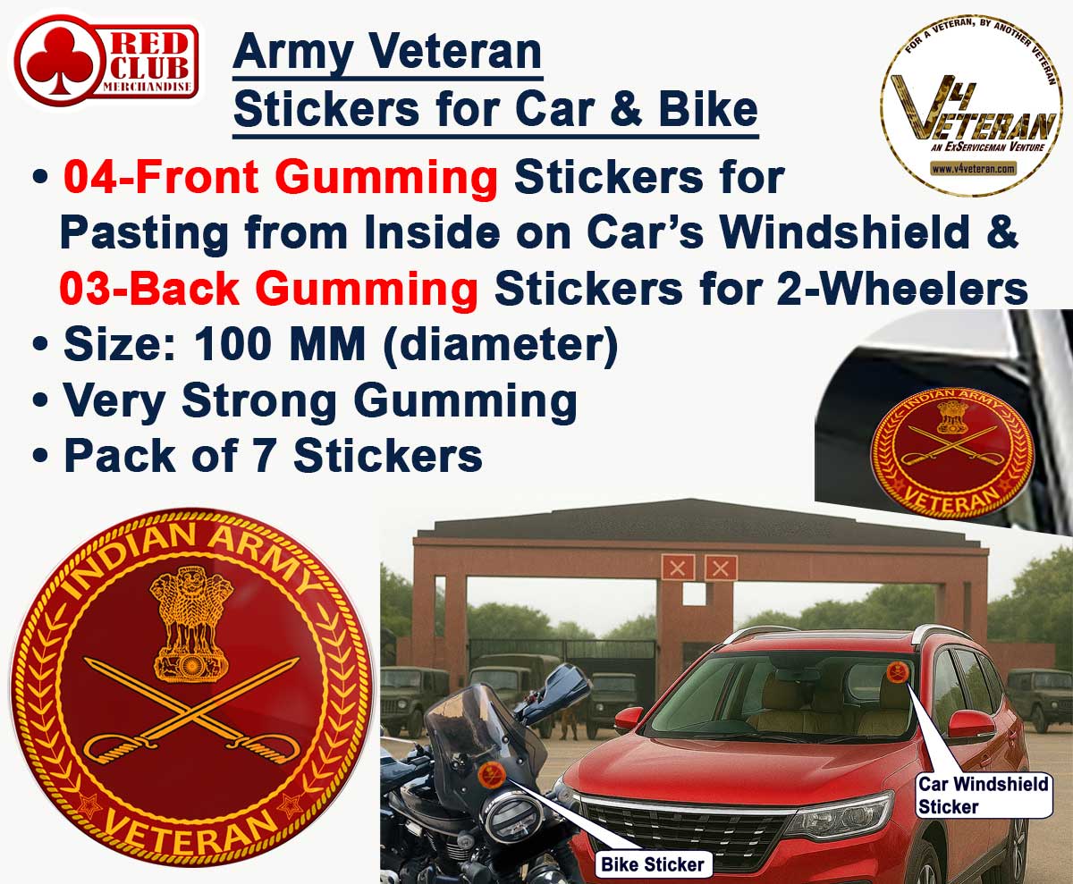Army Veteran Car & Bike Stickers – 4 Inside Glass for Cars + 3 Back Gumming for 2-Wheelers (7 pcs)