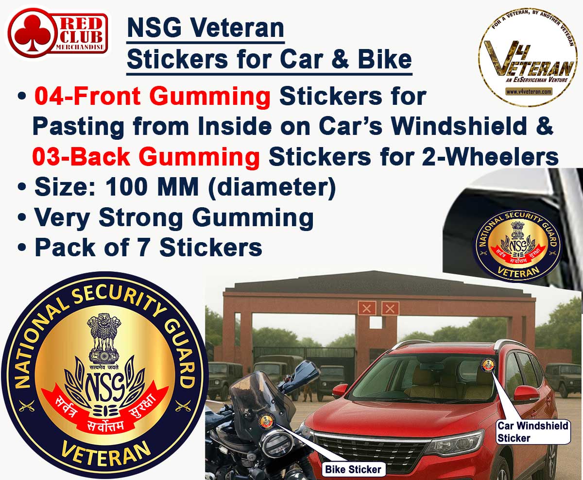 NSG Veteran Car & Bike Stickers – 4 Inside Glass for Cars + 3 Back Gumming for 2-Wheelers (7 pcs)