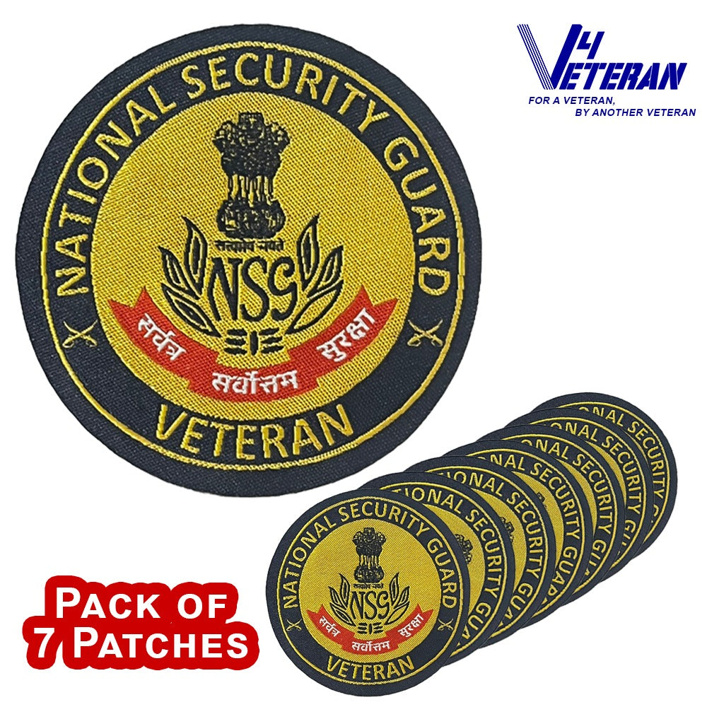 NSG Veteran Iron-On Woven/ Embroidered Patches (DIY) for T-Shirts, Bags, Tracksuits & Waistcoats (Pack of 7)