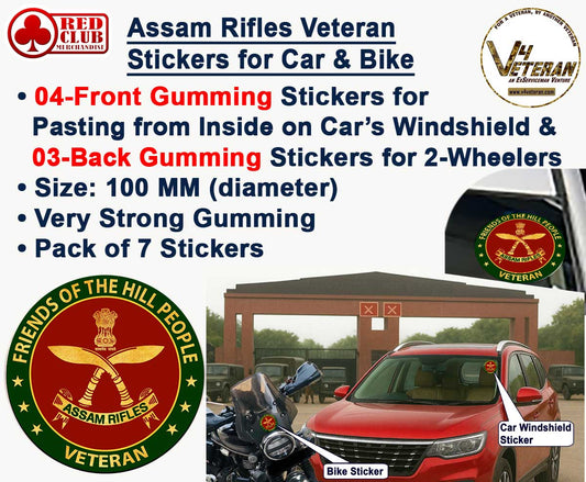 Assam Rifles Veteran Car & Bike Stickers – 4 Inside Glass for Cars + 3 Back Gumming for 2-Wheelers (7 pcs)